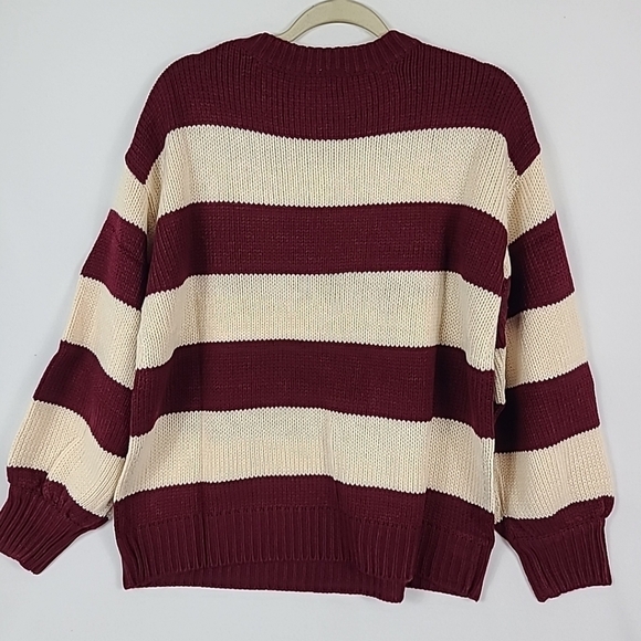 NEW Sew In Love Lucky Strike Burgandy Ivory Striped Round Neck Sweater Sz 3X - Picture 6 of 6